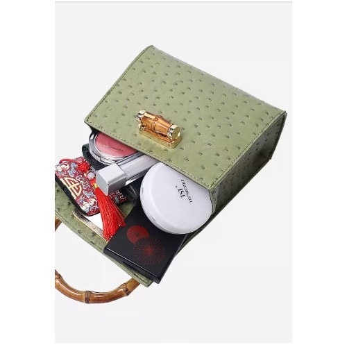 Leather Bamboo Handle Handbag - Green