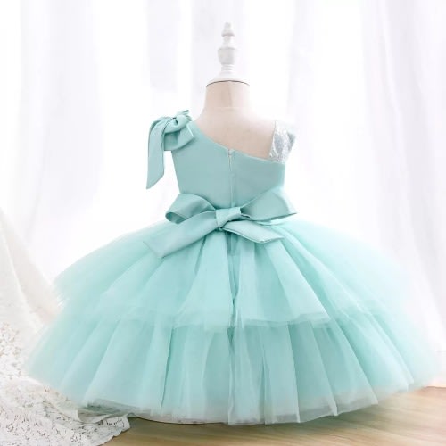 Girl Sleek Shoulder Birthday Gown - Mint Green
