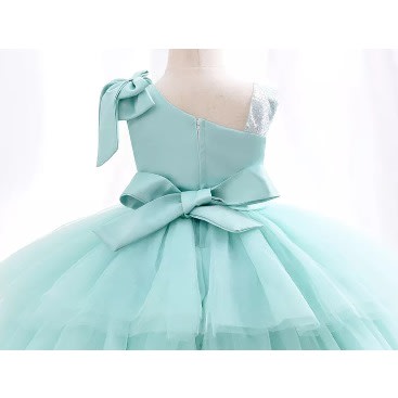 Girl Sleek Shoulder Birthday Gown - Mint Green