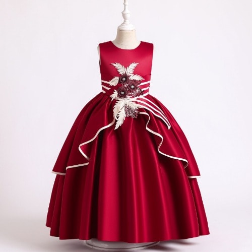 Girl's Wedding Design Long Gown -Red
