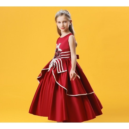 Girl's Wedding Design Long Gown -Red