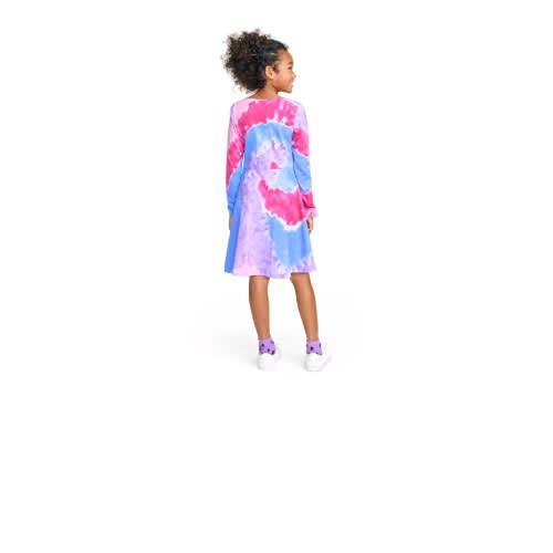 Girls Colour Splash Tie And Dye Rainbow Knit Skaters Dress- Pink