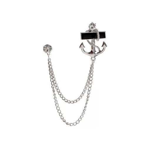 Crystal Anchor Men's Brooch - Silver