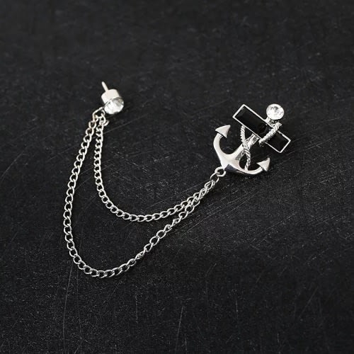 Crystal Anchor Men's Brooch - Silver