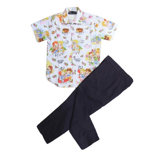 Multicolour Boys' 2piece Shirt &  Black Trousers