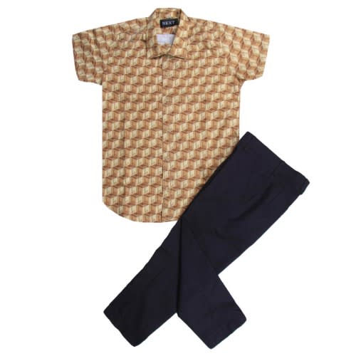 Boy's 2piece Shirt & Trouser -Brown Shirt & Black Trouser