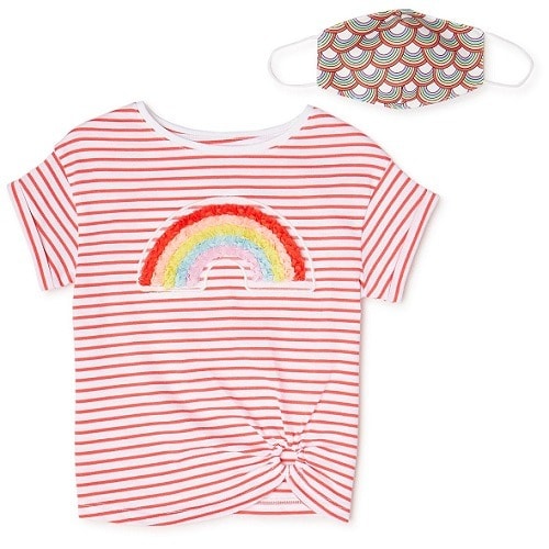 365 Kids Girls Stripped Rainbow T-shirt Top With Face Mask