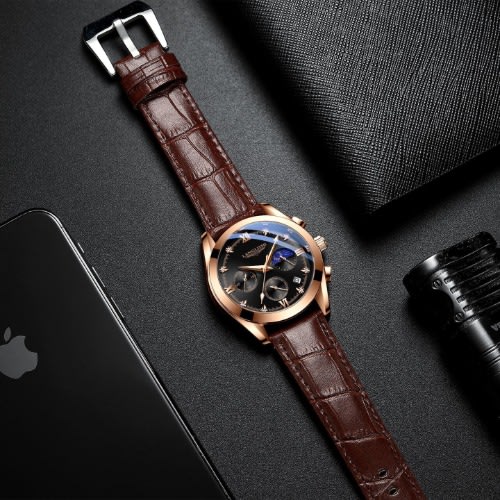 Men's Casual Leather Strap Wrist Watch - Brown