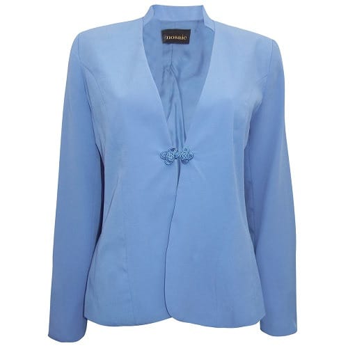 Mosaic Hyacinth Long Sleeve Crinkle Button Jacket - Blue