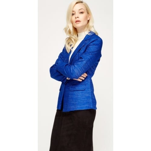 Shimmering Metallic Insert Lapel Blazer - Blue