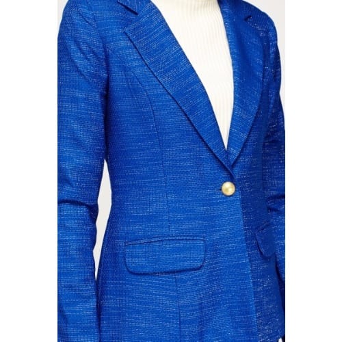 Shimmering Metallic Insert Lapel Blazer - Blue