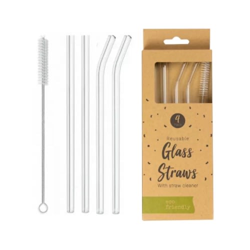 Reusable Glass Straws With Cleaner - 4 Pack