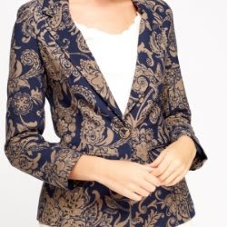 Glittered Gold Printed Fitted Blazer - Navy