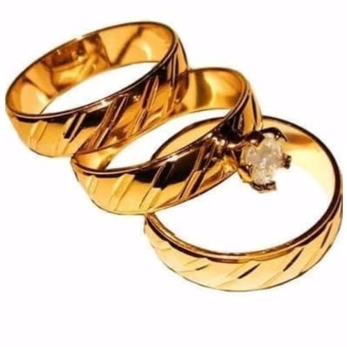 Wedding Ring Set - 3 Pieces -  Gold