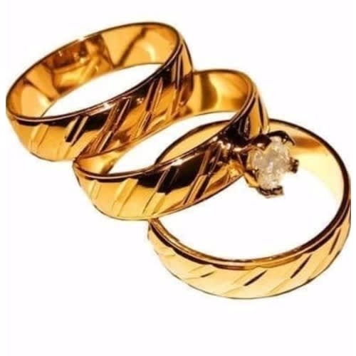 Wedding Ring Set - 3 Pieces -  Gold