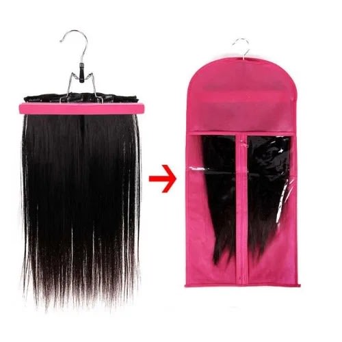 Wig Storage Bag With Zipper And Hanger - Pink