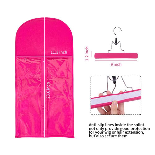 Wig Storage Bag With Zipper And Hanger - Pink