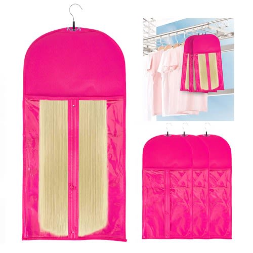 Wig Storage Bag With Zipper And Hanger - Pink