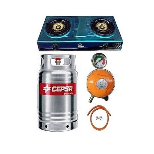12.5kg Stainless Gas Cylinder, Double Burner Stainless Cooker, Meter Regulator And Clips