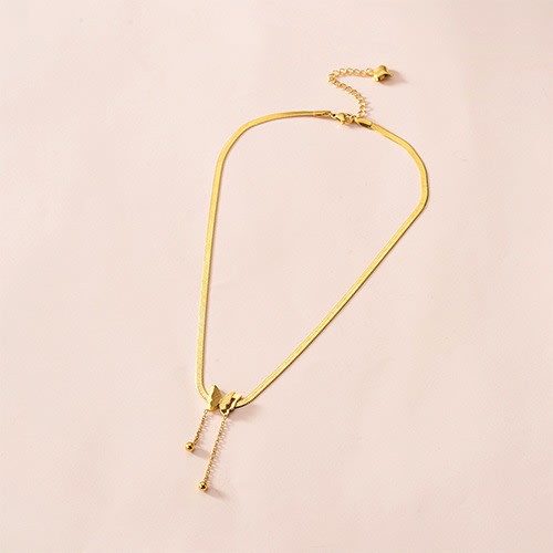 Stainless Steel Snake Bone Butterfly Ball Drop Pendant Chain Necklace