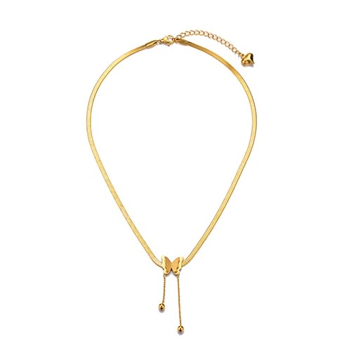 Stainless Steel Snake Bone Butterfly Ball Drop Pendant Chain Necklace
