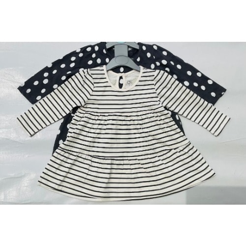 Stripped &  Polka Dot Long-sleeved Dresses - 2Pieces