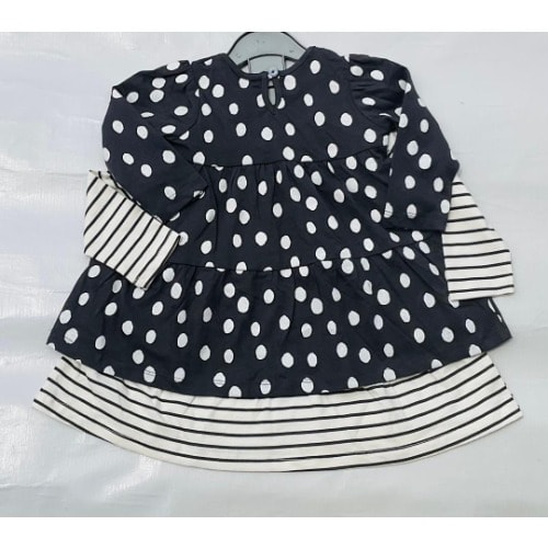 Stripped &  Polka Dot Long-sleeved Dresses - 2Pieces