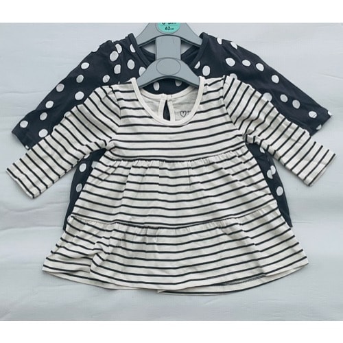 Stripped &  Polka Dot Long-sleeved Dresses - 2Pieces