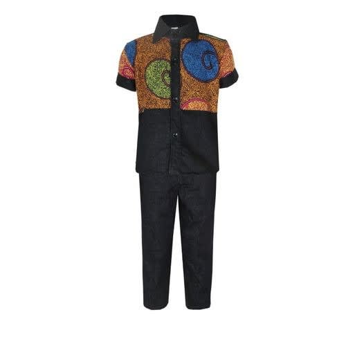 Baby Boy Demin + Ankara Combo - Blue -