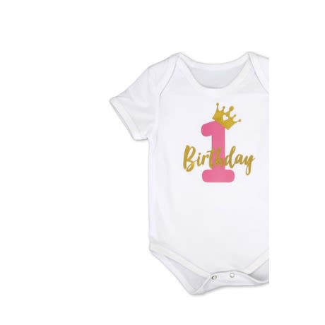 Baby Girl First Birthday Romper - One Crown