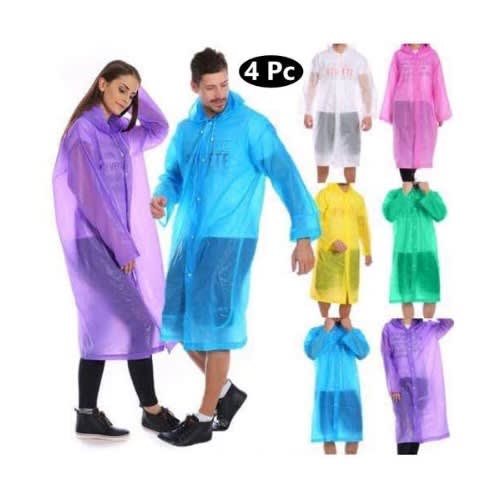 Unisex Transparent Rain Coat With Hood-4 Pieces