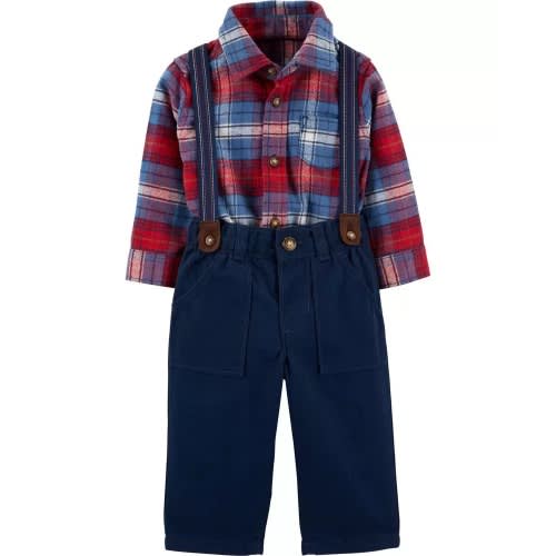 Checkered Plaid Dress Me Up Shirt, Suspender & Chinos