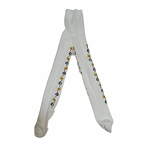 Girls Cotton Rich Thick Pop Socks - Cream With Designs Side