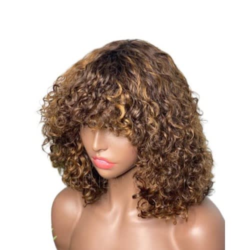 Curly Human Hair - Piano Fringe Wig