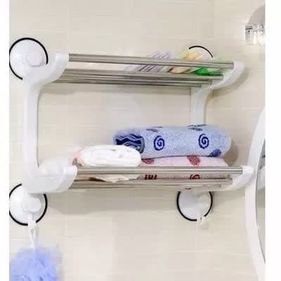 Suction Wall Mounted Double Layer Stainless Steel Rail Holder - White