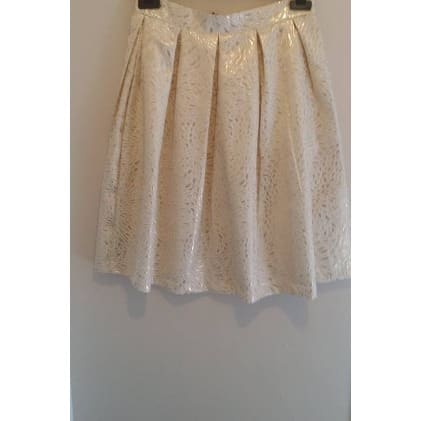 Ladies  Flock Jacquard Midi Skirt - Cream Gold