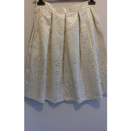 Ladies  Flock Jacquard Midi Skirt - Cream Gold