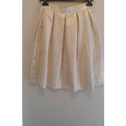 Ladies  Flock Jacquard Midi Skirt - Cream Gold