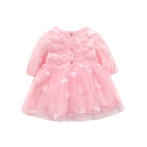 Girls Newborn Christening Dress With Cap - Pink