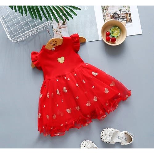 Girl's Love Design Gown - Red
