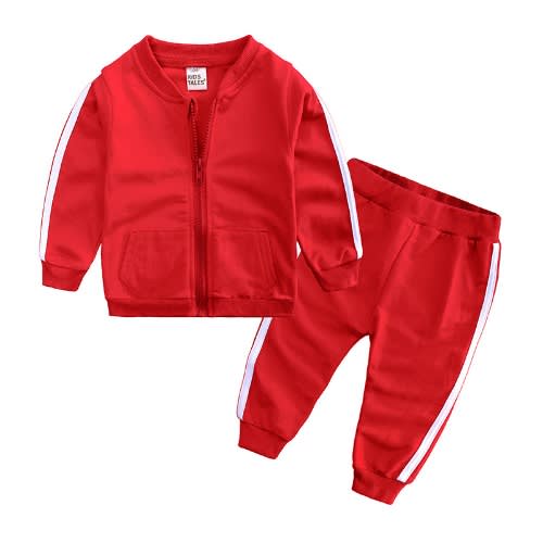 Kids Unisex Tracksuit With Double Stripe - Red