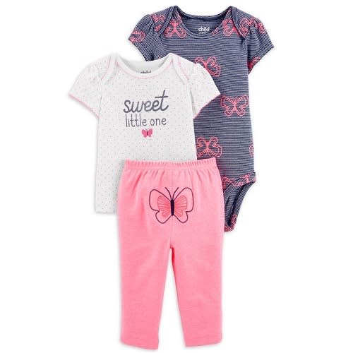 Child Of Mine Newborn Baby Girls Blouse, Bodysuit & Pant 3pc - Butterfly