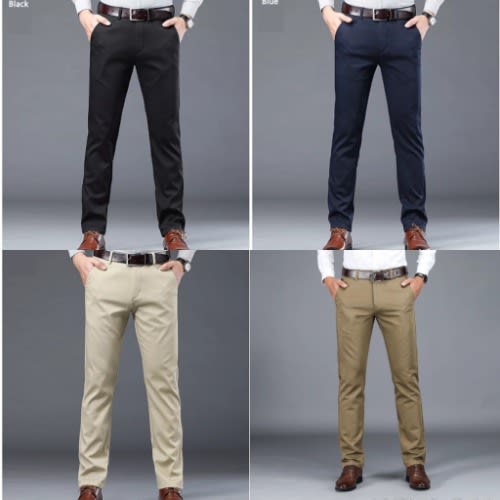 Chinos Pants For Men- Black - Blue - Carton - Light Carton - 4pcs