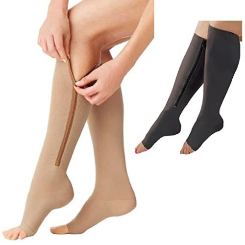 2 In 1 Zip Sox Zip-up Compression Socks - Beige & Black
