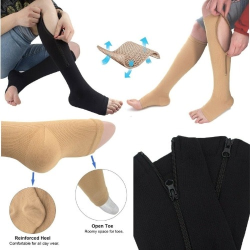 2 In 1 Zip Sox Zip-up Compression Socks - Beige & Black