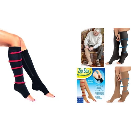 2 In 1 Zip Sox Zip-up Compression Socks - Beige & Black