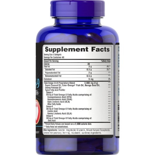 Triple Omega 3-6-9 Fih - Flax & Borage Oils -120 Softgels