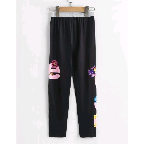 Girls Desire Floral Graphic Leggings With Shimmering Elastic Waist