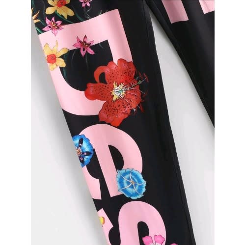 Girls Desire Floral Graphic Leggings With Shimmering Elastic Waist