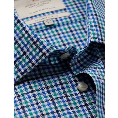 Easy Iron Blue & Green Check Slim Fit Shirt - Double Cuff